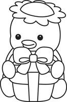 Outline of kappa bring a gift box. Coloring pages of cute kappa. vector