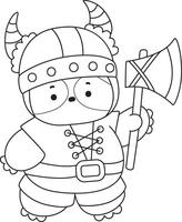 Outline of sloth wearing a viking costume. Coloring pages of cute sloth. vector