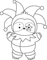 Outline of sloth wearing a clown costume. Coloring pages of cute sloth. vector