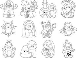 Outline of sloth in the variation of halloween costume. Coloring pages of cute sloth. vector