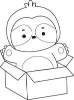 Outline of sloth stuck in the box. Coloring pages of cute sloth. vector