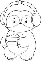 Outline of sloth playing a game. Coloring pages of cute sloth. vector