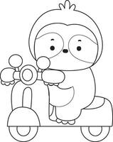 Outline of sloth driving a scooter. vector