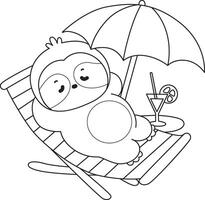 Outline of sloth laying in the beach. vector