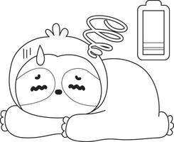 Outline of sloth was so tired. Coloring pages of cute sloth. vector