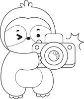 Outlineof sloth click the camera. Coloring pages of cute sloth. vector
