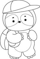 Outline of sloth want to going to school. Coloring pages of cute sloth. vector