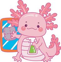 Axolotl wipe the window. Illustration of cute axolotl activities icon. vector