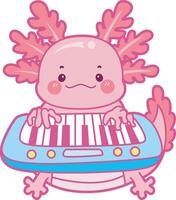 Axolotl playing piano. Illustration of cute axolotl activities icon. vector