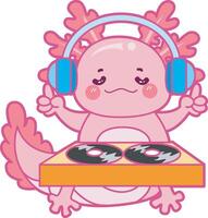 Axolotl playing a disc in the pub. Illustration of cute axolotl activities icon. vector