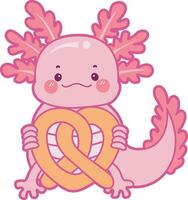Axolotl bring a waffle. Illustration of cute axolotl activities icon. vector