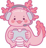 Axolotl playing a game. Illustration of cute axolotl activities icon. vector