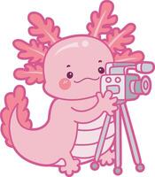 Axolotl making content with camera. Illustration of cute axolotl activities icon. vector