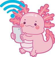 Axolotl bring a phone. Illustration of cute axolotl activities icon. vector