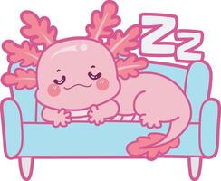 Axolotl laying in the couch. Illustration of cute axolotl activities icon. vector
