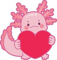 Axolotl bring a red heart. Illustration of cute axolotl activities icon. vector