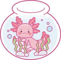 Axolotl in the aquarium. Illustration of cute axolotl activities icon. vector