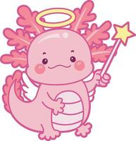 Axolotl like a fairy. Illustration of cute axolotl activities icon. vector