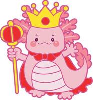 Axolotl like a prince. Illustration of cute axolotl activities icon. vector