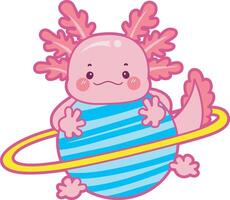 Axolotl bring a planet. Illustration of cute axolotl activities icon. vector