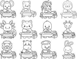 Outline of animals ironing the clothes. Coloring pages of cute animals. vector