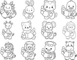 Outline of animals bring a bread. Coloring pages of cute animals. vector