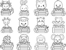 Outline of animals bring a lot of carrots. Coloring pages of cute animals. vector