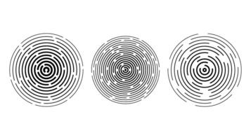 Concentric circle segments set. Rippled round patten background. Sonar or sound wave rings collection. Epicentre, target, radar icon concept. Radial signal vibration elements vector