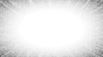 Halftone radial texture. Comic style grain background. Pop art faded textured frame. Grunge speckle effect. Dotted particle print wallpaper. Pixelated gradient backdrop vector