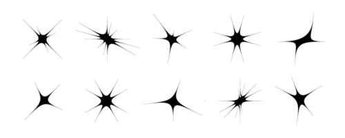 Black stars and twinkles set. Retro blink collection. Abstract simple starburst shine effect pack. Design element template for poster, banner, logo, card, icon, label, collage, sticker. vector