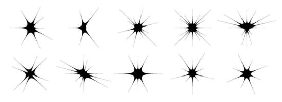 Black star and twinkle set. Retro blink collection. Abstract y2k starburst shine effect pack. Design element template for poster, banner, logo, card, icon, label, collage, sticker. vector