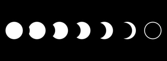 Full moon eclipse concept illustration. Set of moon phases or stages. Total sun eclipse and lunar cycle. Black and white elements collection for poster, banner, collage, brochure vector