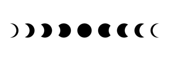 Full moon eclipse concept illustration. Set of moon phases or stages. Total sun eclipse and lunar cycle. Black and white elements collection for poster, banner, collage, brochure, cover, tattoo vector