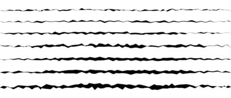 Jagged uneven lines set. Black scribble stroke collection. Grunge wavy zig zag border stripes bundle. Edgy rough scribble design elements pack for poster, banner, booklet, brochure, decoration vector