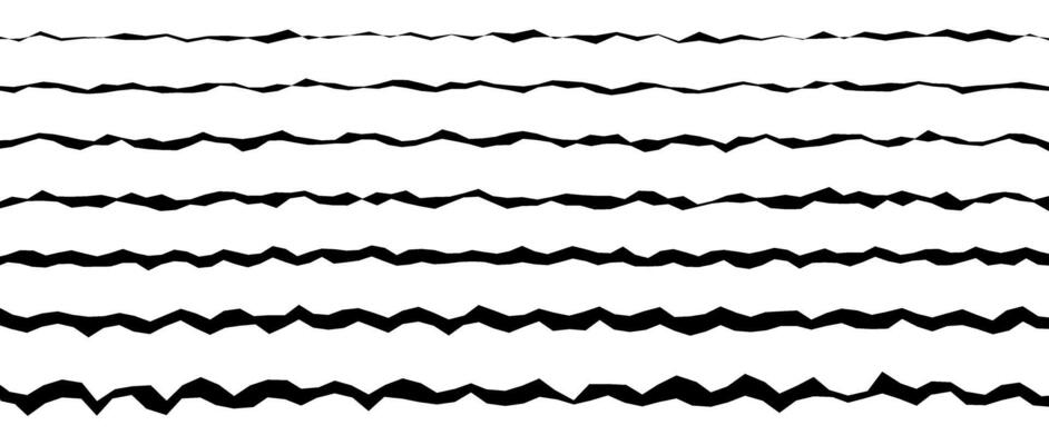Jagged rough lines set. Black scribble stroke border collection. Grunge wavy zig zag stripes bundle. Edgy scribble design elements pack for poster, banner, booklet, brochure, decoration.