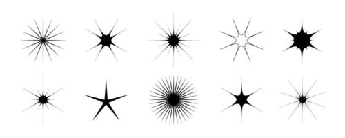 Black stars and twinkles set. Retro bling collection. Abstract simple starburst shine effect pack. Design element template for poster, banner, logo, card, icon, label, collage. vector