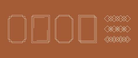 Boho style linear frame collection. Bohemian decorative geometric border and element set for badge, logo, card, poster, banner, post, design template. Terracotta patterns pack. vector