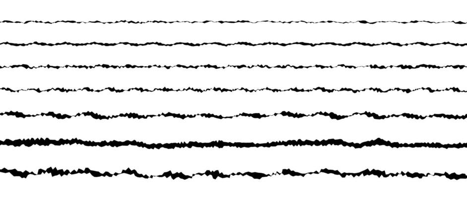 Jagged wave lines set. Black scribble stroke border collection. Grunge wavy zig zag stripes bundle. Edgy rough scribble design elements pack for poster, banner, booklet, brochure, decoration.