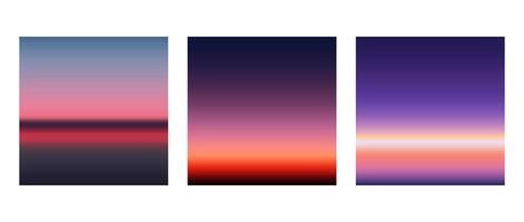 Sunrise or sunset colorful gradients background set. Smooth blurred wallpaper set in pink, blue, green, purple colors. Abstract night or evening sky horizon backdrop. vector