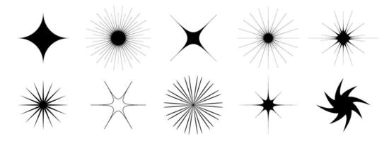 Various blinks and twinkles set. Retro bling stars collection. Abstract black starburst shine effect pack. Design element template for poster, banner, card, icon, label, collage, flyer. vector