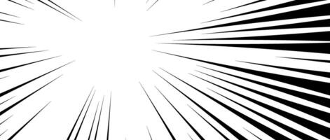 Diagonal speed lines background. Comic book sunburst. Abstract black and white radial line frame design. Manga or anime cartoon explosion wallpaper. Pop art light beams or rays effect. vector