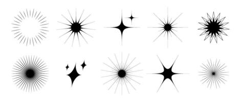 Various blinks and twinkles set. Retro stars collection. Abstract black starburst shine effect pack. Design bling element template for poster, banner, logo, card, icon, label, collage. vector