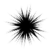 Halftone burst element. Pop art style dotted explosion. Black light star burst with grunge textured effect. Abstract retro noise grain shine star flare. Pixelated splash illustration vector