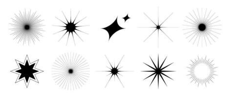 Various blinks and twinkles set. Retro stars collection. Abstract black starburst shine effect pack. Design element template for poster, banner, logo, card, icon, label, collage, tag. vector