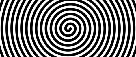 Hypnotic spirals background. Radial optical illusion. Black and white swirl tunnel wallpaper. Spinning concentric circles. Vortex design for poster, banner, flyer. Horizontal illustration vector
