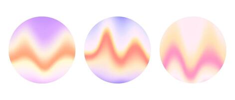 Holographic round wavy gradient background set. Blurred liquid waves wallpaper collection. Colorful iridescent abstract backdrops in circles. Template for banner, flyer, cover, poster, collage vector