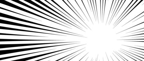 Diagonal speed lines background. Comic book sunburst frame. Abstract black and white radial lines. Manga or anime cartoon explosion wallpaper. Pop art light beams or rays effect. vector