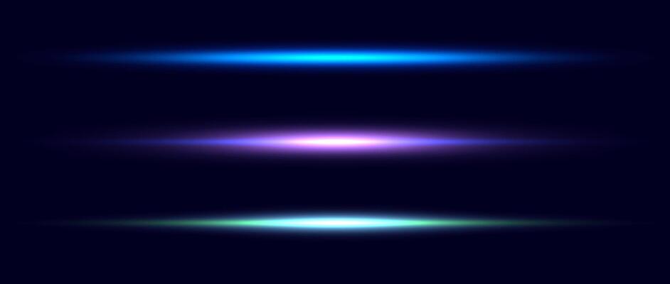 Neon dividers set. Glowing horizontal lines collection. Fluorescent electric light sticks or stripes pack. Shining laser beams with LED effect bundle. Elements for poster, banner, cover.