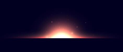 Planet horizon shine effect. Red orange solar light glare concept. Abstract glowing halo in dark space. Sun eclipse with sparks illustration. Design for poster, banner, cover, brochure, booklet vector
