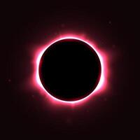 Sun full eclipse concept. Red solar glow background. Moon or planet total eclipse in dark space. Hot star surface flare with rays and beams effects. vector
